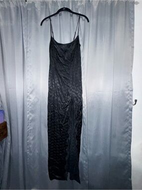 Skim Black Satin Slip Midi Dress